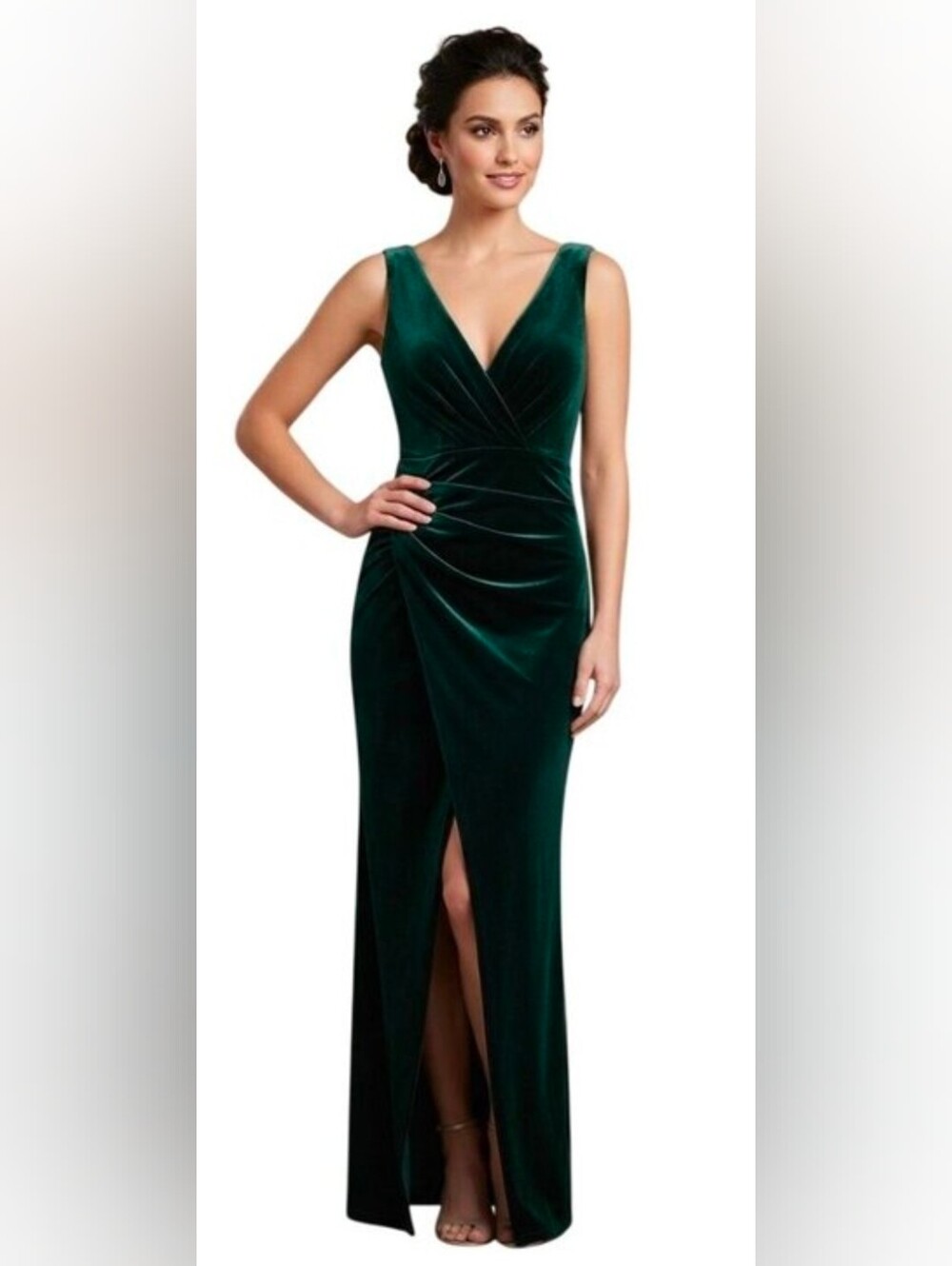 Bari J Hunter Green Velvet V-Neck Sleeveless Maxi Gown Dress Size 10 #2217